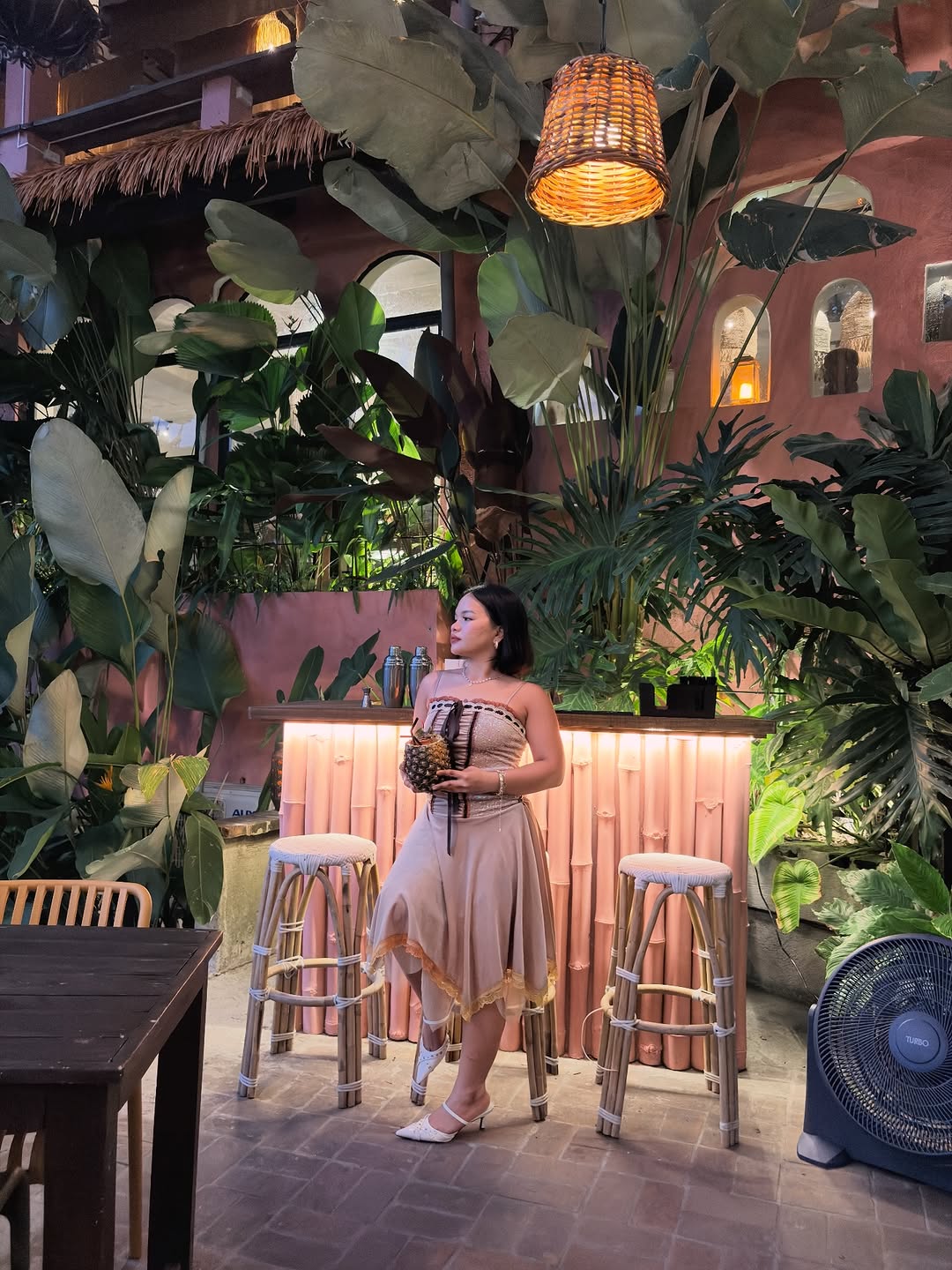 Indoor tropical bar and dining area